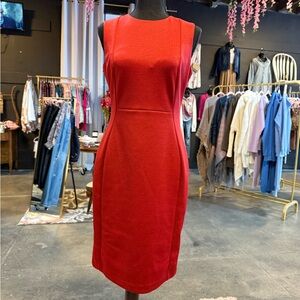 Calvin Klein Red Asymmetrical Sheath Dress Crew Neck Short Sleeve